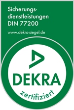 Siegel DIN ISO 77200 nach DEKRA für unseren zertifizierten Sicherheitsdienst