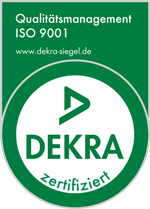 Siegel DIN ISO 9001 nach DEKRA für unseren zertifizierten Sicherheitsdienst