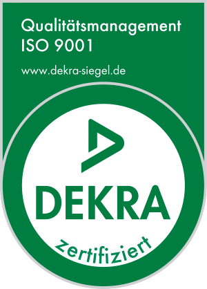 Logo DEKRA Zertifizierung DIN EN ISO 9001 für uns als Sicherheitsdienst